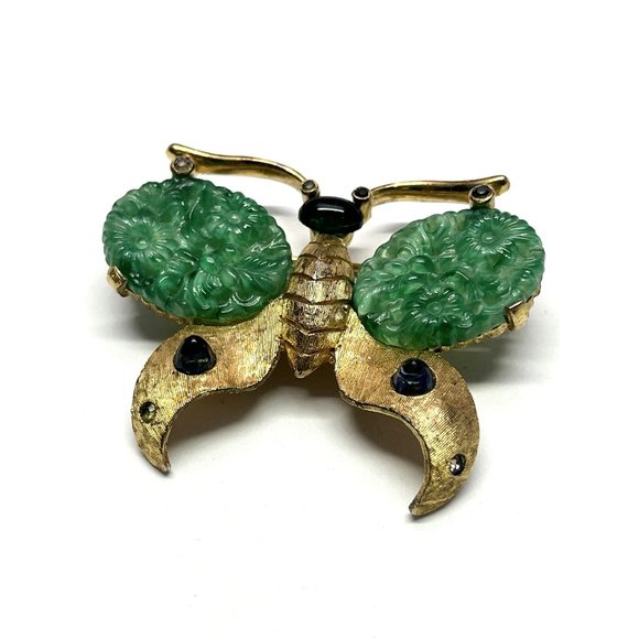 Vintage Peking Glass Butterfly Brooch Pin - Picture 2 of 5